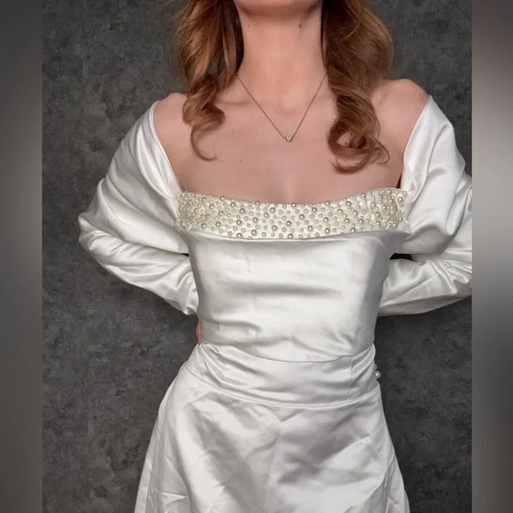 NWT - Missacc Satin Wedding Dress / Pearl Bodice Bridal Gown